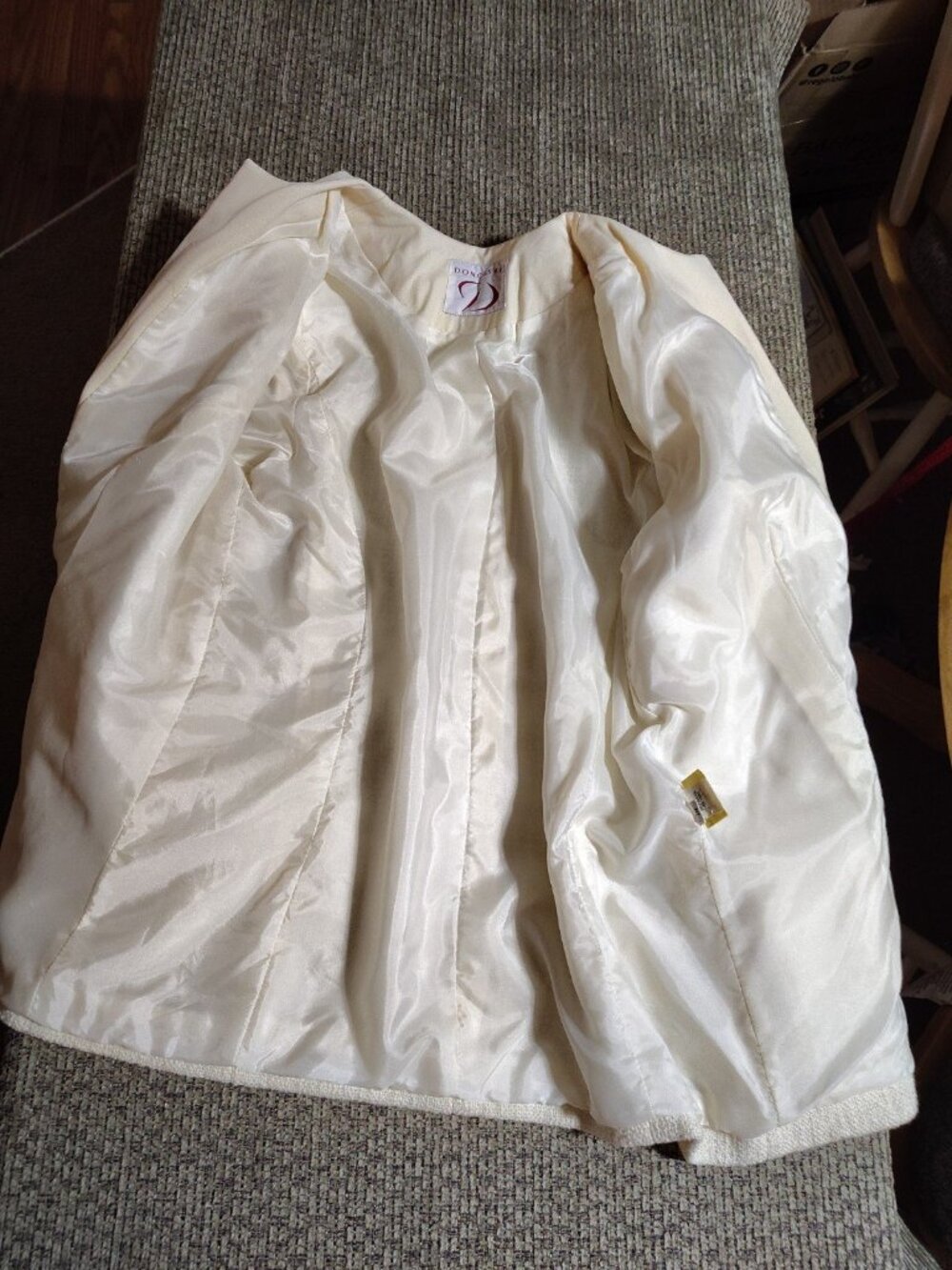 Doncaster Tweed Blazer Jacket Womens Size 14 Cream/W CreamFringe Trim Open Front - Picture 7 of 8